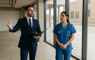 Veterinarian touring commercial real estate for a future practice location